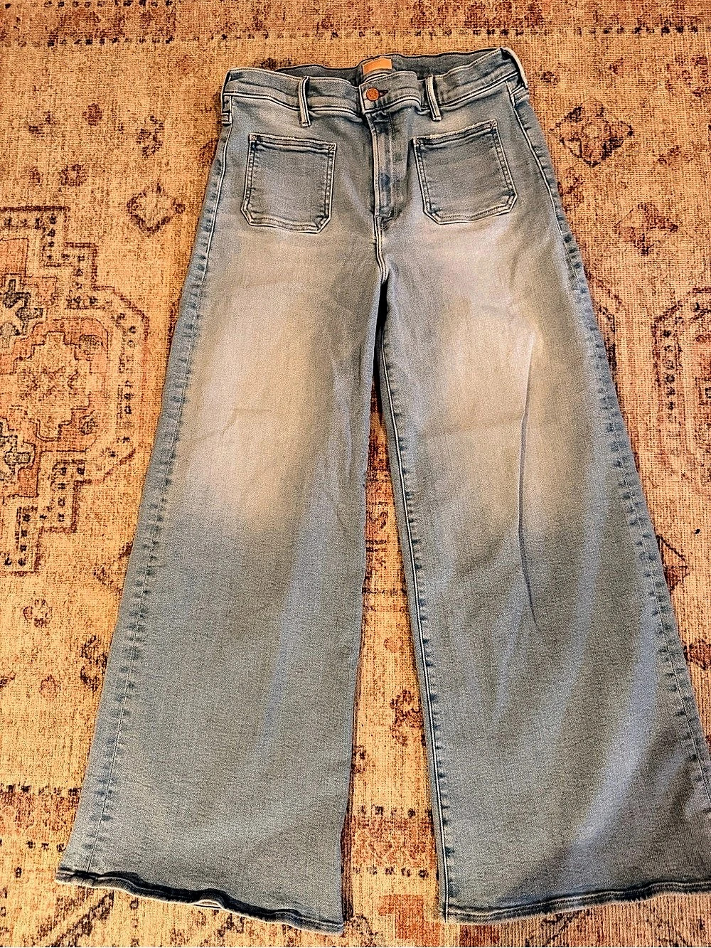 MOTHER The Hustler Roller Patch Pocket Sneak Wide Leg Jeans Waist 32 Blue
